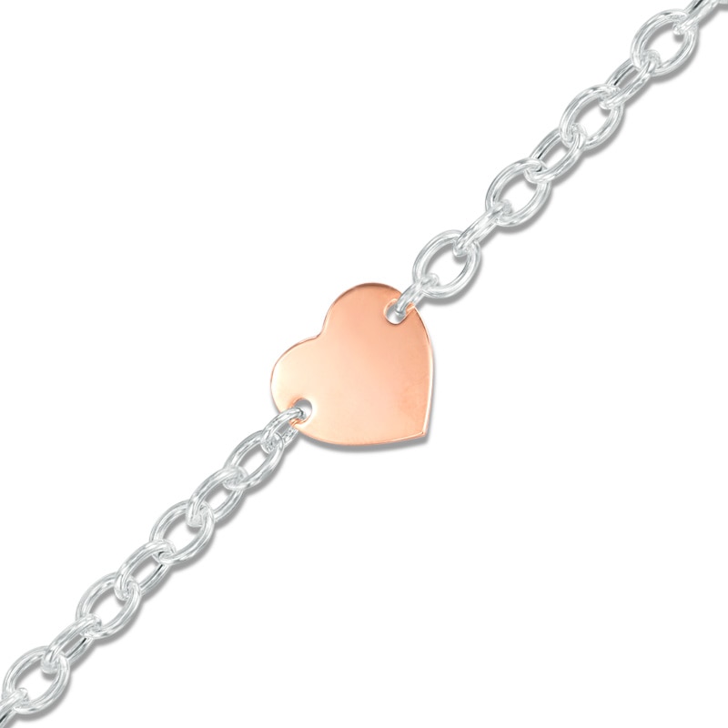 Main Image 1 of Heart Bracelet in Sterling Silver with 18K Rose Gold Plate - 7.5"