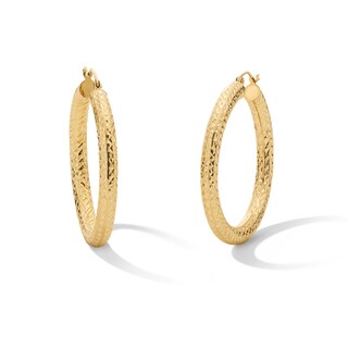 35mm Diamond-Cut Hoop Earrings in 14K Tube Hollow Gold