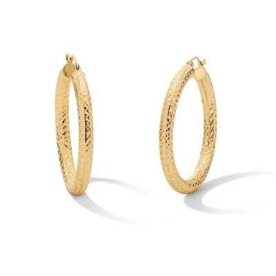 35mm Diamond-Cut Hoop Earrings in 14K Tube Hollow Gold