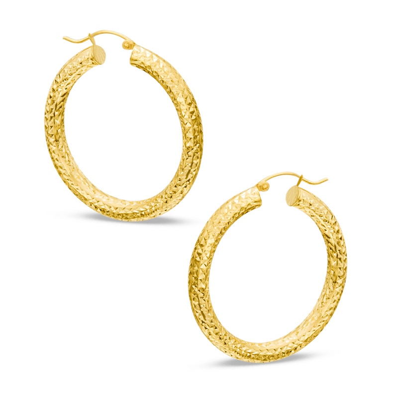 35mm Diamond-Cut Hoop Earrings in 14K Tube Hollow Gold