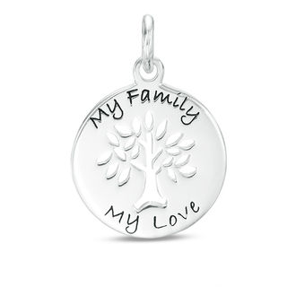 "My Family, My Love" Family Tree Disc Bracelet Charm in Sterling Silver