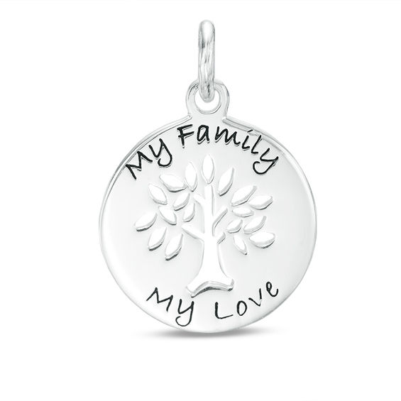 "My Family, My Love" Family Tree Disc Bracelet Charm in Sterling Silver