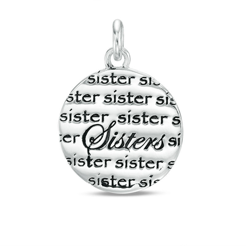 Main Image 1 of "Always Sisters" Endearment Reversible Disc Bracelet Charm in Sterling Silver