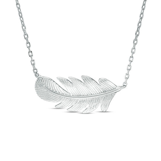 Sideways Feather Necklace in Sterling Silver - 16"