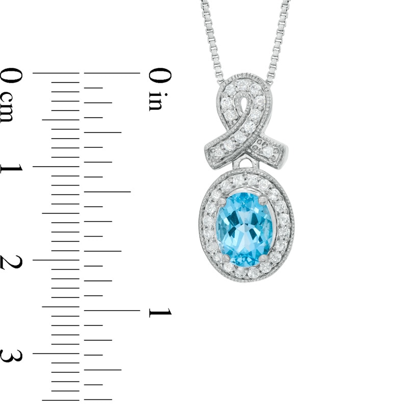 Main Image 2 of Oval Blue Topaz and Cubic Zirconia Frame Pendant, Ring and Earrings Set in White Rhodium Brass