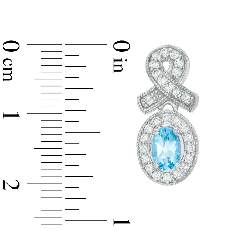 Main Image 3 of Oval Blue Topaz and Cubic Zirconia Frame Pendant, Ring and Earrings Set in White Rhodium Brass