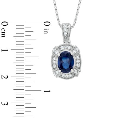 Oval Lab-Created Blue Sapphire and Cubic Zirconia Frame Pendant, Ring and Earrings Set in White Rhodium Brass