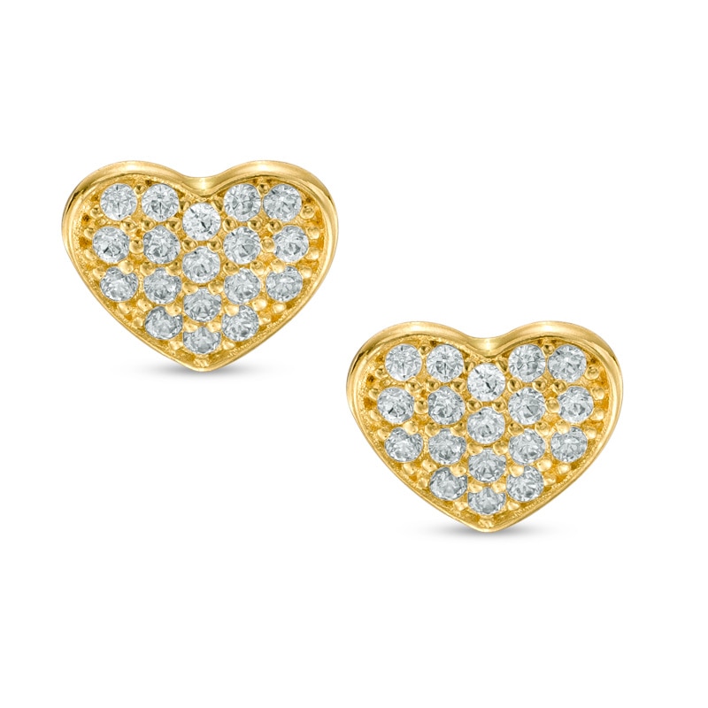 Cubic Zirconia Heart Stud Earrings in 14K Gold