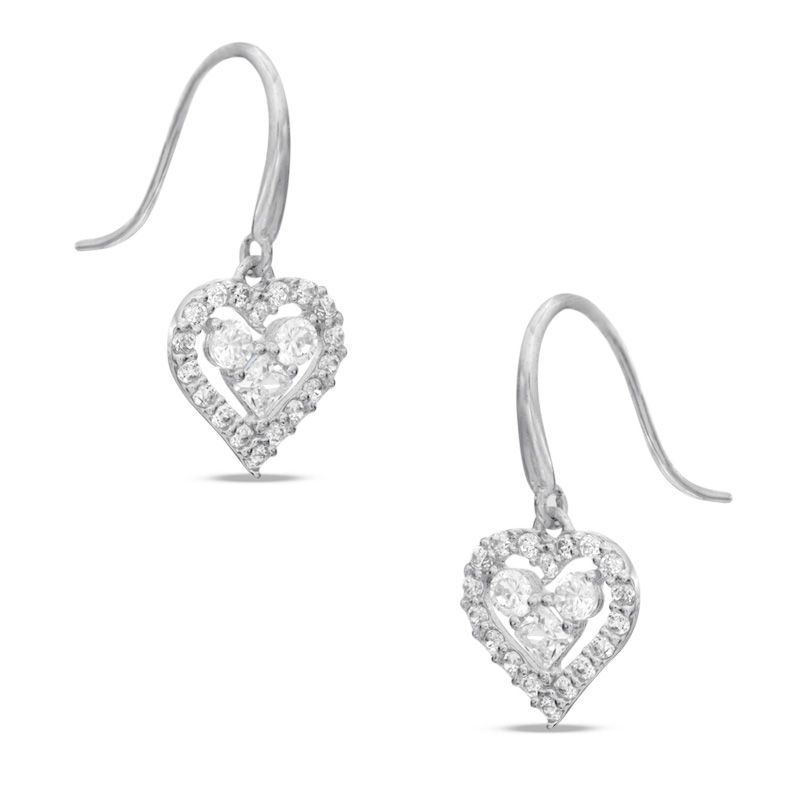 Cubic Zirconia Heart Drop Earrings in 14K White Gold