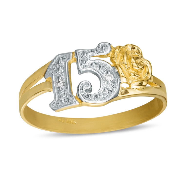 Cubic Zirconia "15" Quinceañera Rose Ring in 10K Two-Tone Gold - Size 7.5