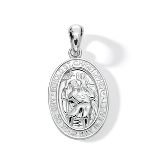 Solid Sterling Silver Oval Saint Christopher Protection Necklace Charm