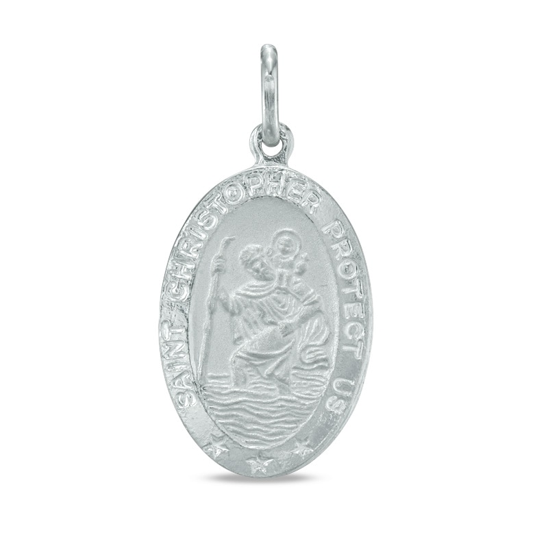 Oval Saint Christopher Protection Necklace Charm in Sterling Silver