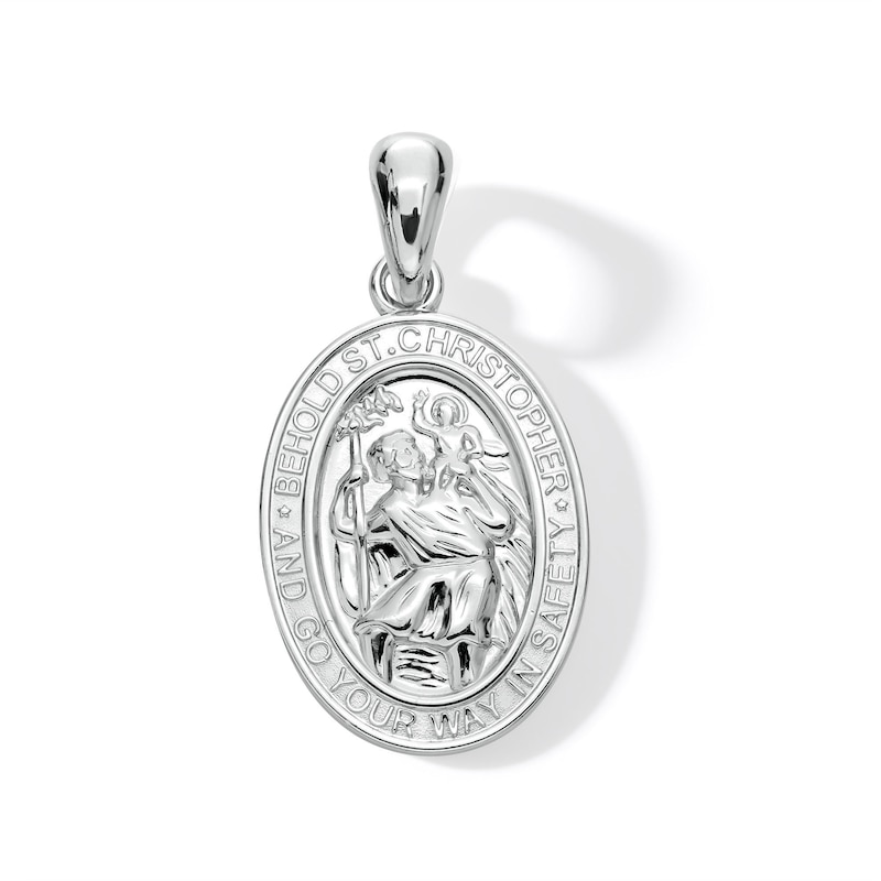 Oval Saint Christopher Protection Necklace Charm in Sterling Silver