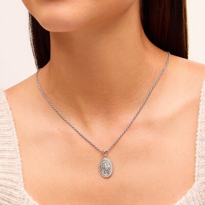 Solid Sterling Silver Oval Saint Christopher Protection Necklace Charm