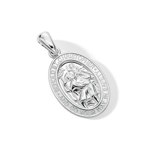 Solid Sterling Silver Oval Saint Christopher Protection Necklace Charm