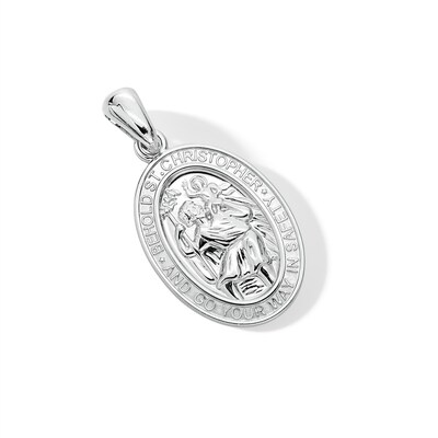 Solid Sterling Silver Oval Saint Christopher Protection Necklace Charm
