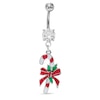 Thumbnail Image 1 of 014 Gauge Candy Cane with Bow Dangle Belly Button Ring with Cubic Zirconia in Stainless Steel