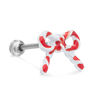 Thumbnail Image 1 of 018 Gauge Candy Cane Striped Bow Cartilage Barbell in Stainless Steel