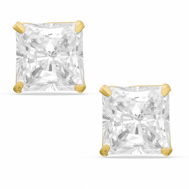 7.0mm Princess-Cut Cubic Zirconia Stud Earrings in 14K Gold