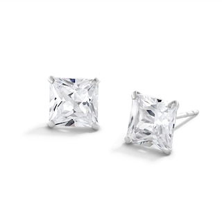 14K Solid White Gold 7mm Princess-Cut CZ Solitaire Studs