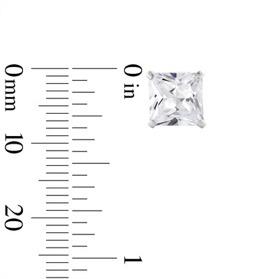 14K Solid White Gold 7mm Princess-Cut CZ Solitaire Studs