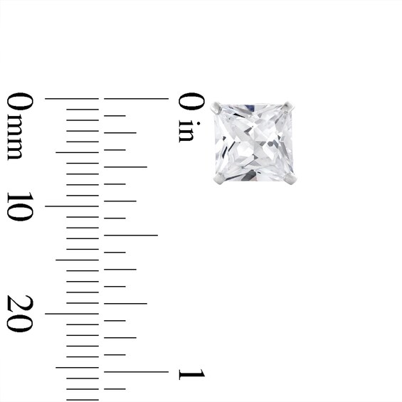 14K Solid White Gold 7mm Princess-Cut CZ Solitaire Studs