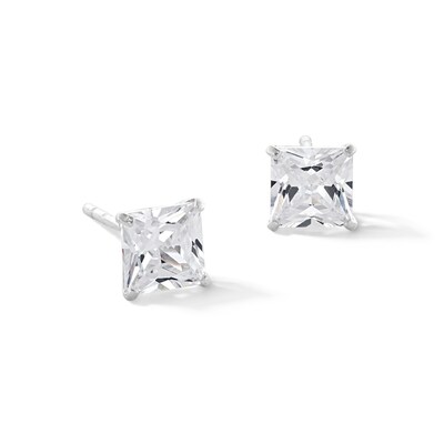 14K Solid White Gold 5mm Princess-Cut CZ Solitiare Studs