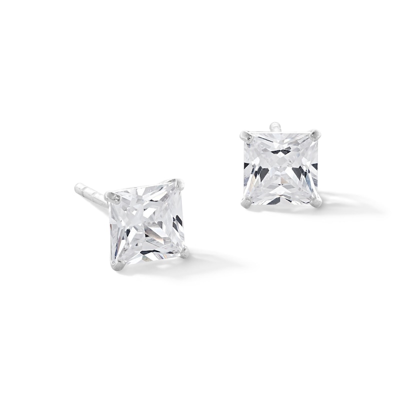 Main Image 1 of 5.0mm Princess-Cut Cubic Zirconia Stud Earrings in 14K White Gold