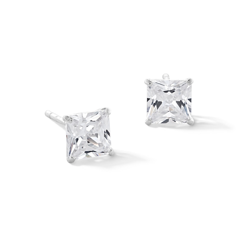 5.0mm Princess-Cut Cubic Zirconia Stud Earrings in 14K White Gold