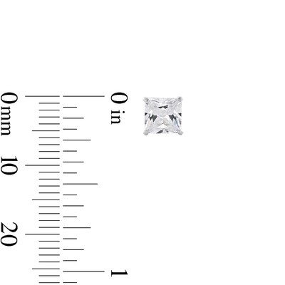 14K Solid White Gold 5mm Princess-Cut CZ Solitiare Studs
