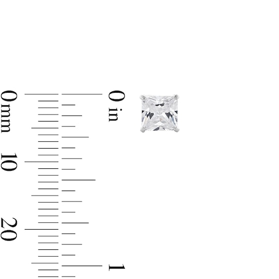 14K Solid White Gold 5mm Princess-Cut CZ Solitiare Studs