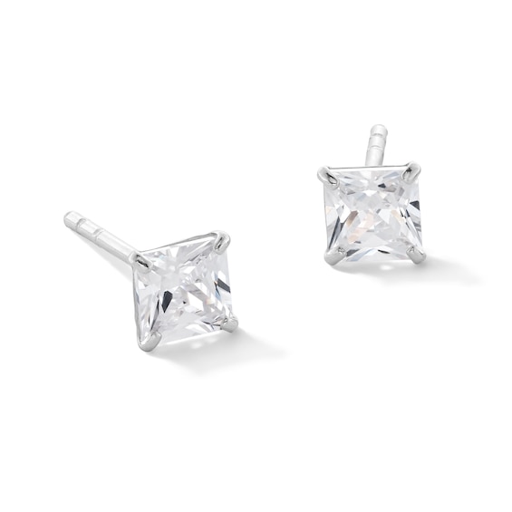 4mm Princess-Cut Cubic Zirconia Solitaire Stud Earrings in 14K White Gold