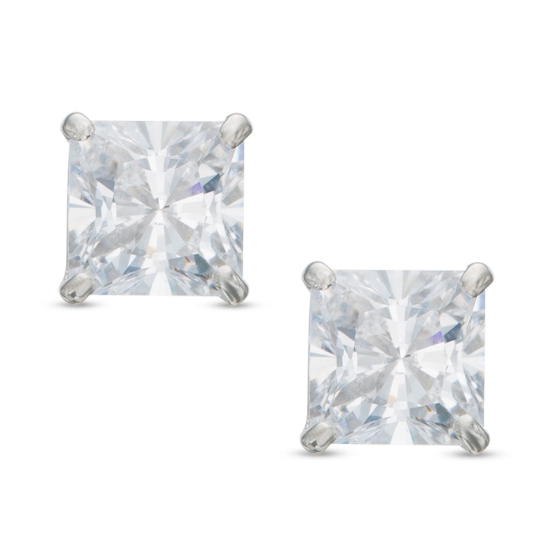 4mm Princess-Cut Cubic Zirconia Solitaire Stud Earrings in 14K White Gold