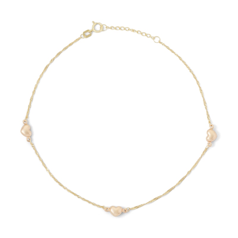 Main Image 2 of Puff Heart Station Anklet in 10K Solid Two-Tone Gold - 10"