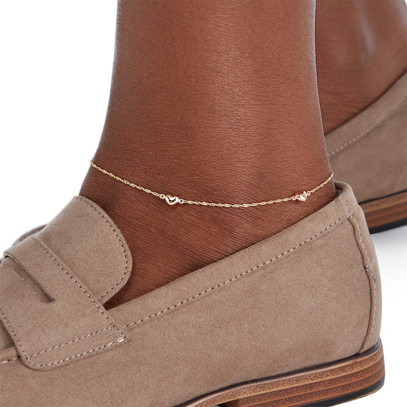 Main Image 3 of Puff Heart Station Anklet in 10K Solid Two-Tone Gold - 10"