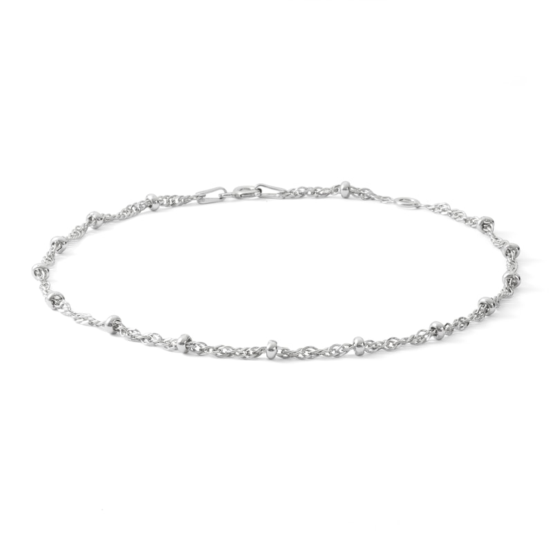 Solid Sterling Silver Bead Station Anklet Made in Italy