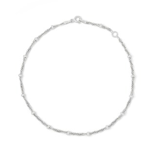 Solid Sterling Silver Bead Station Anklet Made in Italy