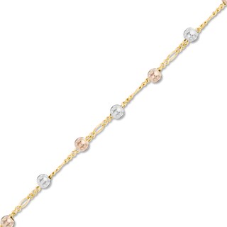 035 Gauge Figaro Chain Bead Anklet in 10K Tri-Tone Gold - 10"