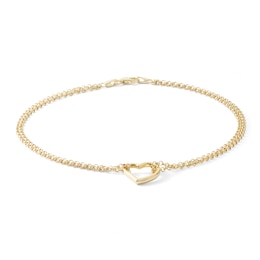Heart Anklet in 10K Hollow Gold - 10&quot;