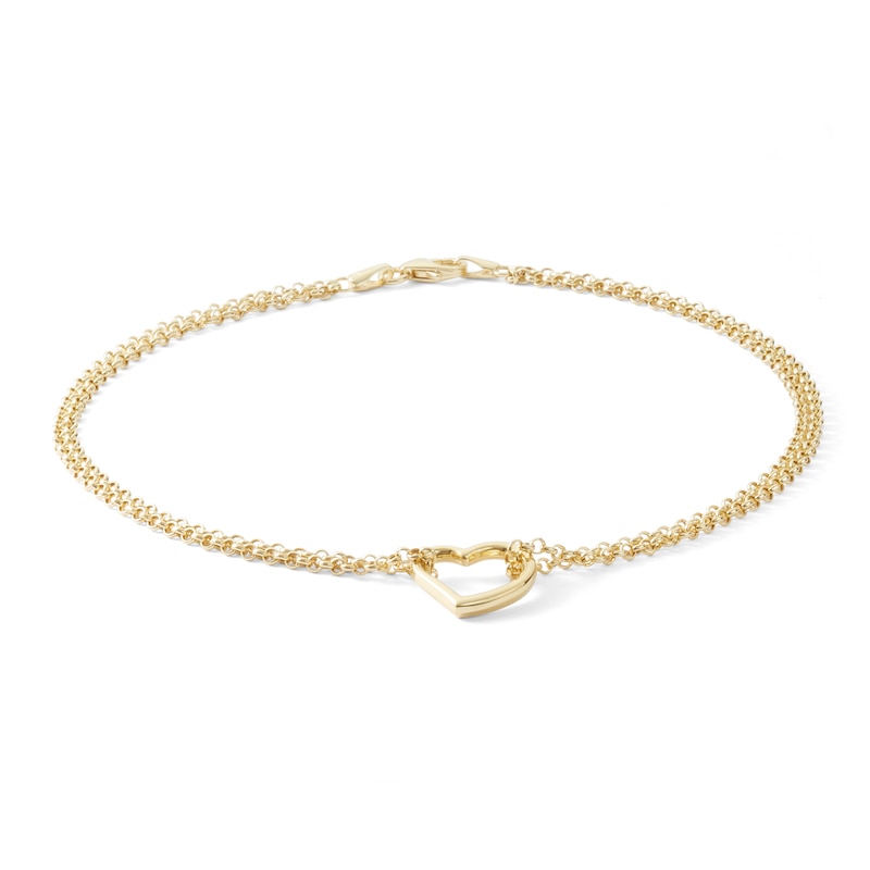 Heart Anklet in 10K Hollow Gold - 10"