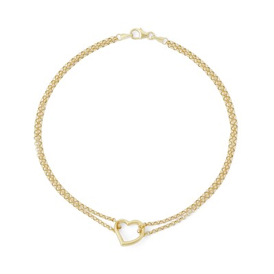 Heart Anklet in 10K Hollow Gold - 10"