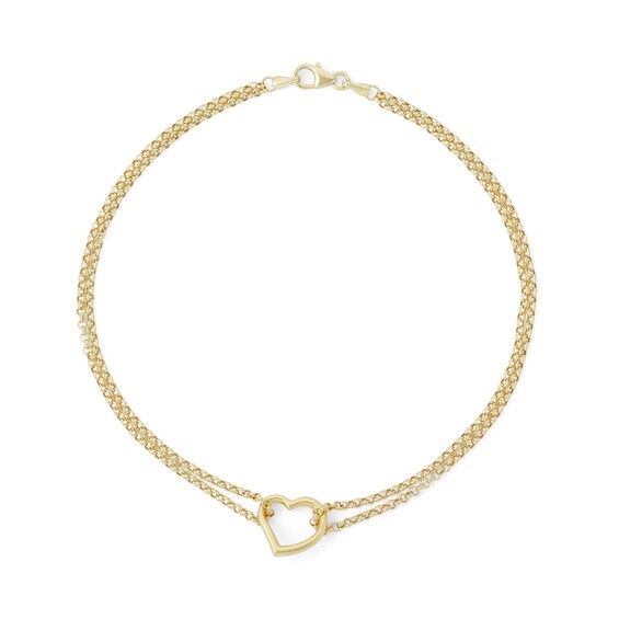 Heart Anklet in 10K Hollow Gold - 10"