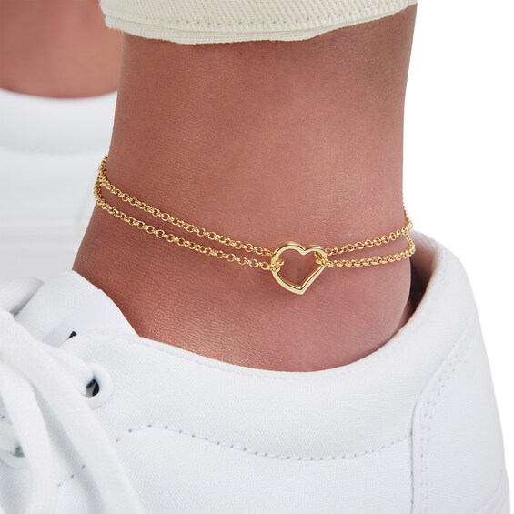 Heart Anklet in 10K Hollow Gold - 10"