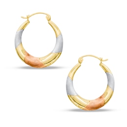 14K Hollow Gold Twist Tri-Tone Hoops