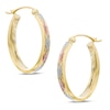Thumbnail Image 1 of Oval Diamond-Cut Tri-Tone Hoop Earrings in 10K Tube Hollow Gold
