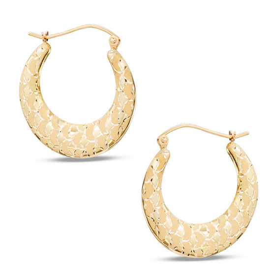 14k White Gold Textured Hoop Earrings 