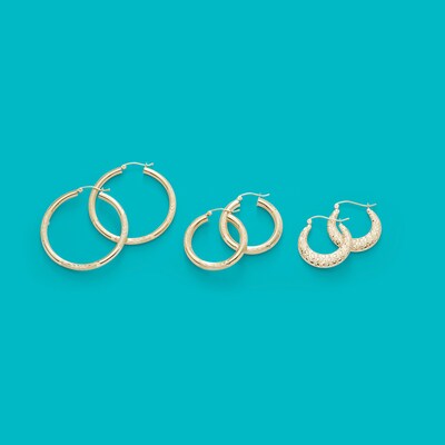 14K Stamp Hollow Gold Textured Hoops