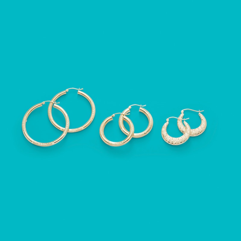 Main Image 2 of 14K Stamp Hollow Gold Textured Hoops