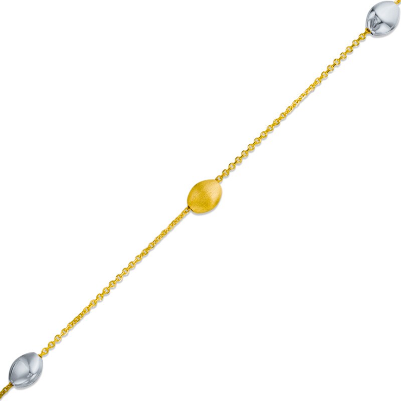 Main Image 1 of Coffee Bean-Style Bead Anklet in 10K Tri-Tone Gold - 10"
