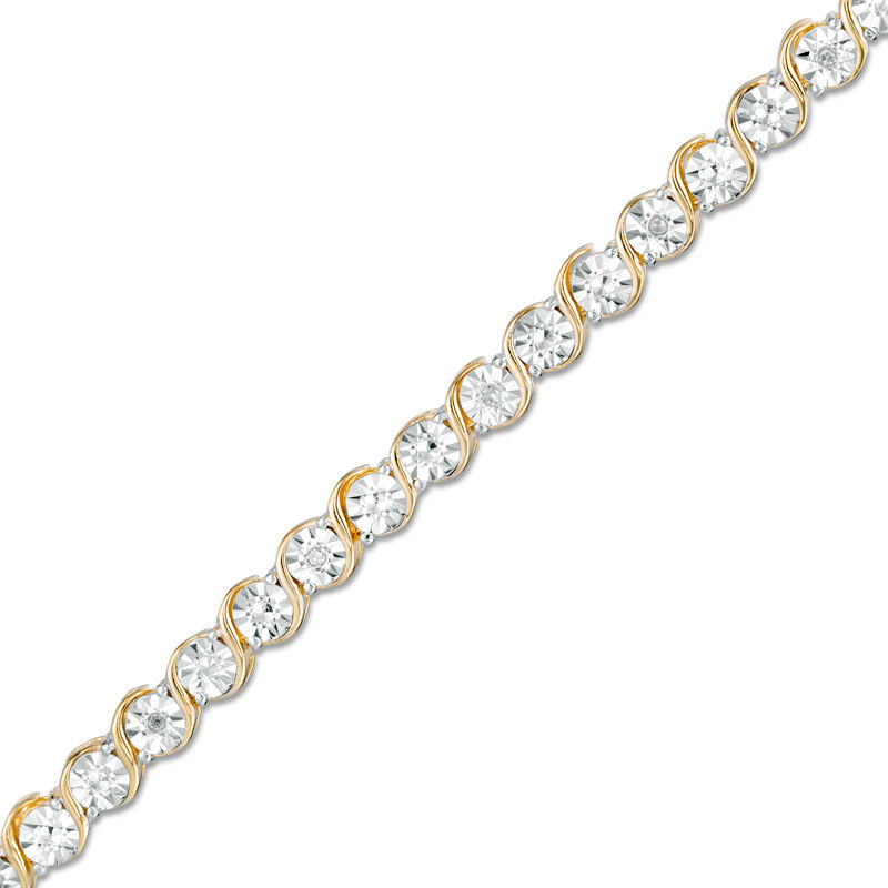 Main Image 1 of 1/20 CT. T.W. Diamond Tennis Bracelet in Sterling Silver and 10K Gold Plate - 7.25"
